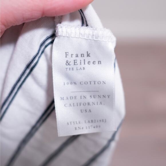 Frank & Eileen Tee Lab Perfect Tee White Black Stripe High Low Basic SZ L - Picture 6 of 6